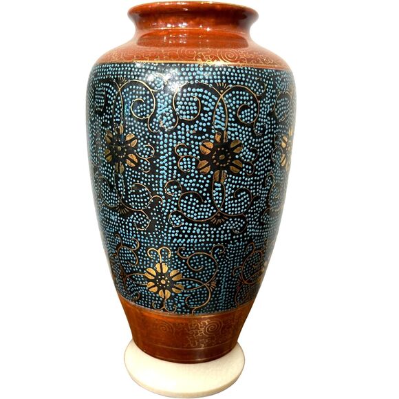Antique Satsuma Flower Vase Japanese Handmade Stamped Shimazu Pottery 1890-1920 - Picture 2 of 6